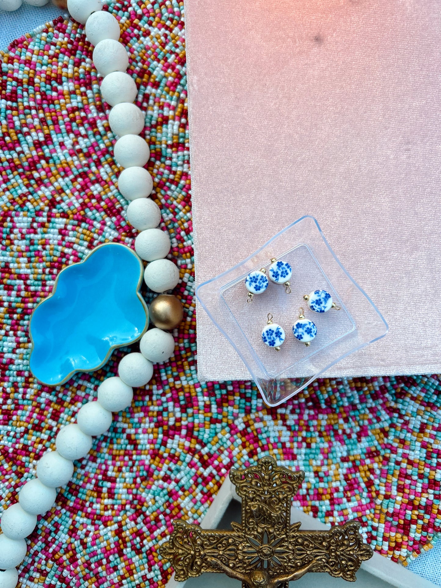 Blue & White Floral Bead Charm image 0