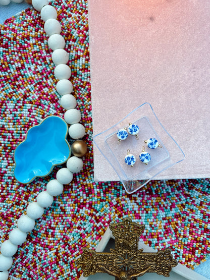 Blue & White Floral Bead Charm image 0