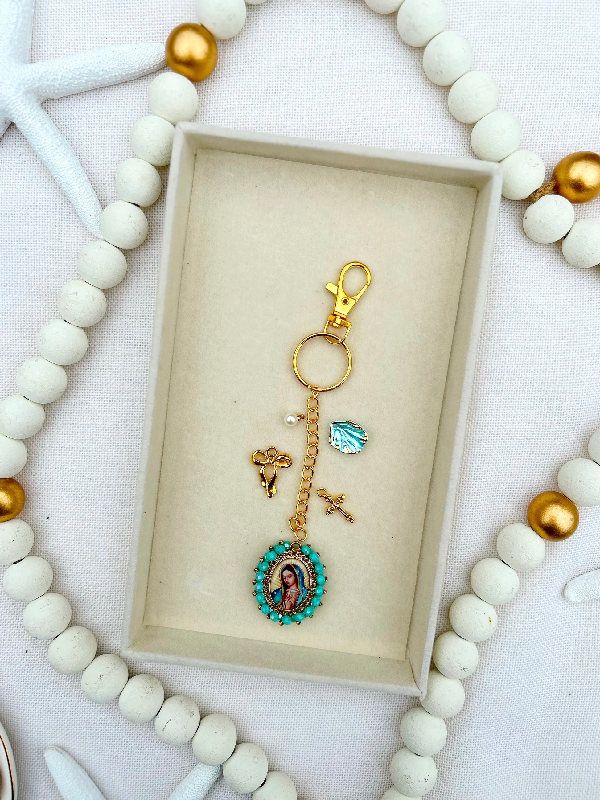Mary Charm Keychain Light Blue image 2