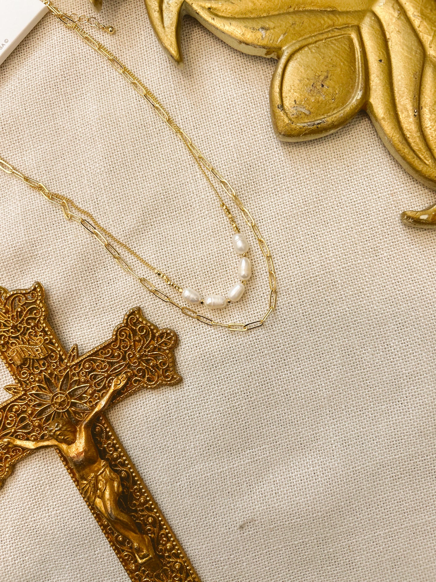 Pearl Double Chain Charm Necklace image 2