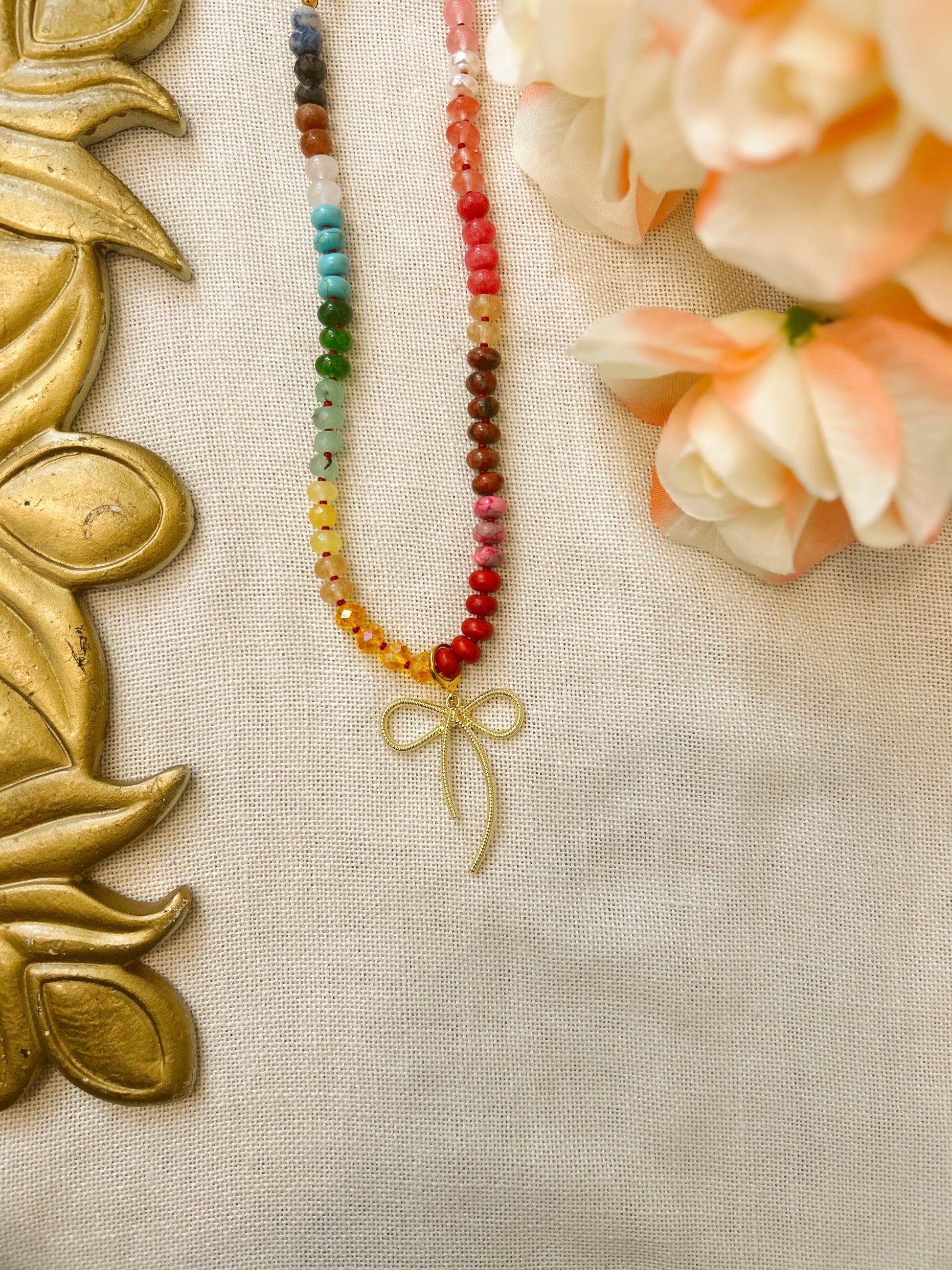 Candy Gemstone Beaded Necklace with Large Bow image 1