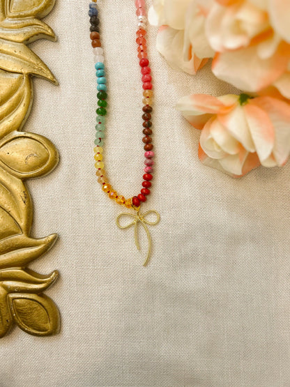 Candy Gemstone Beaded Necklace with Large Bow image 1