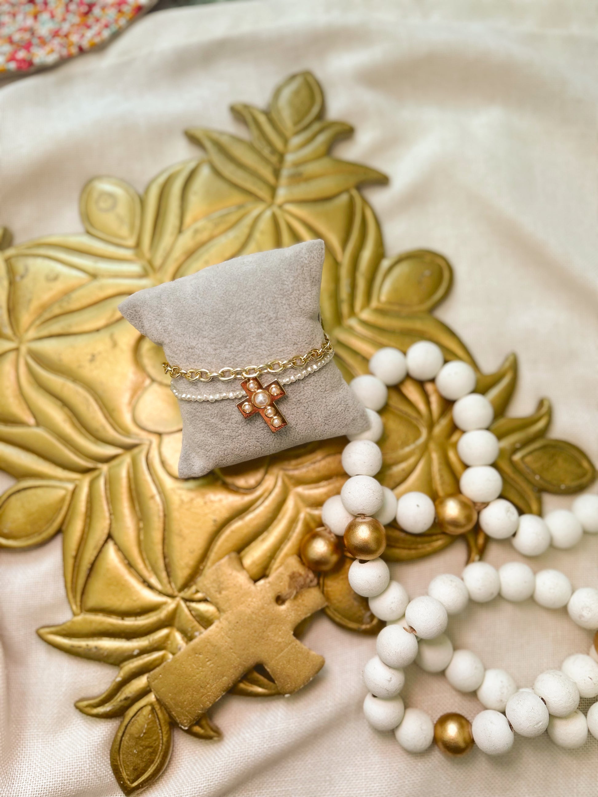 Cross & Pearls Charm Bracelet Stack image 2