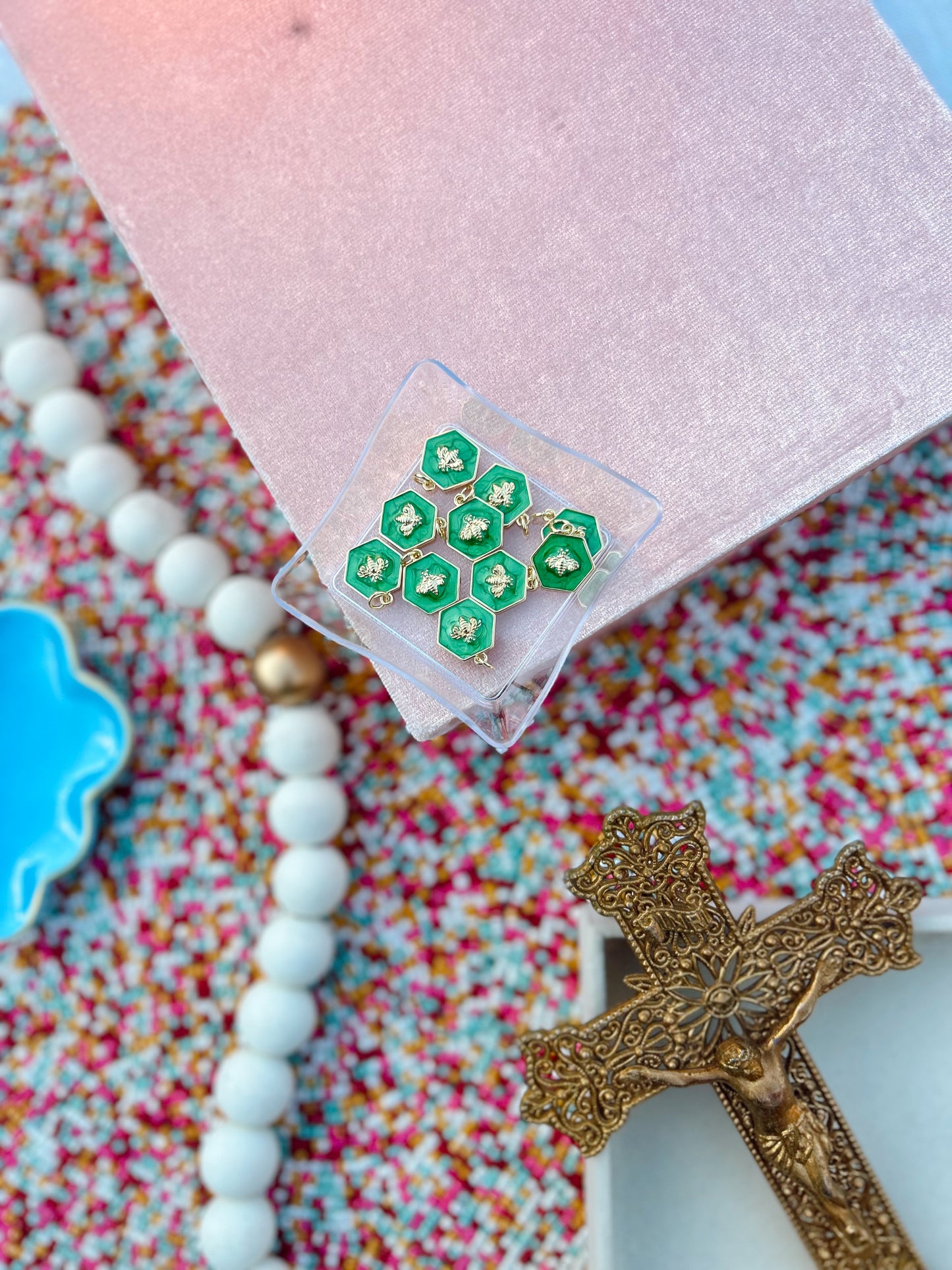 Emerald Green Enamel Bee Charm image 2