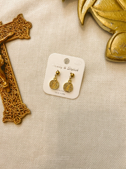 St. Benedict Gold Dangle Earrings image 0