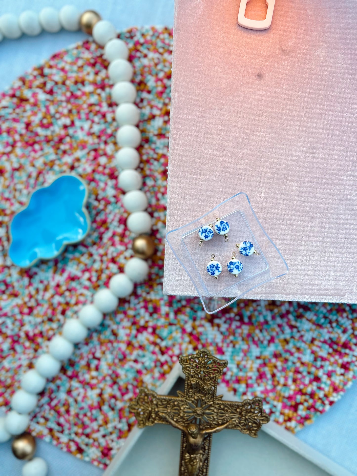 Blue & White Floral Bead Charm image 1