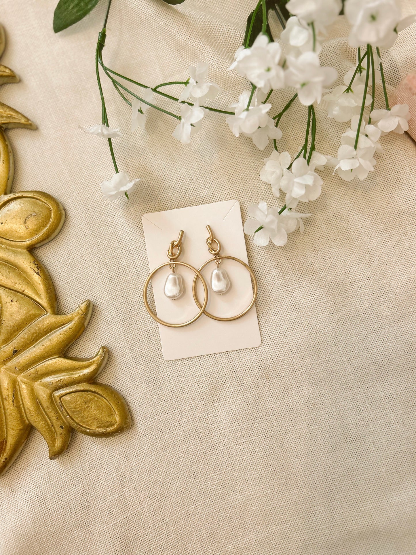 Pearl Dangle Earrings Antique Gold image 1