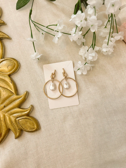 Pearl Dangle Earrings Antique Gold image 1