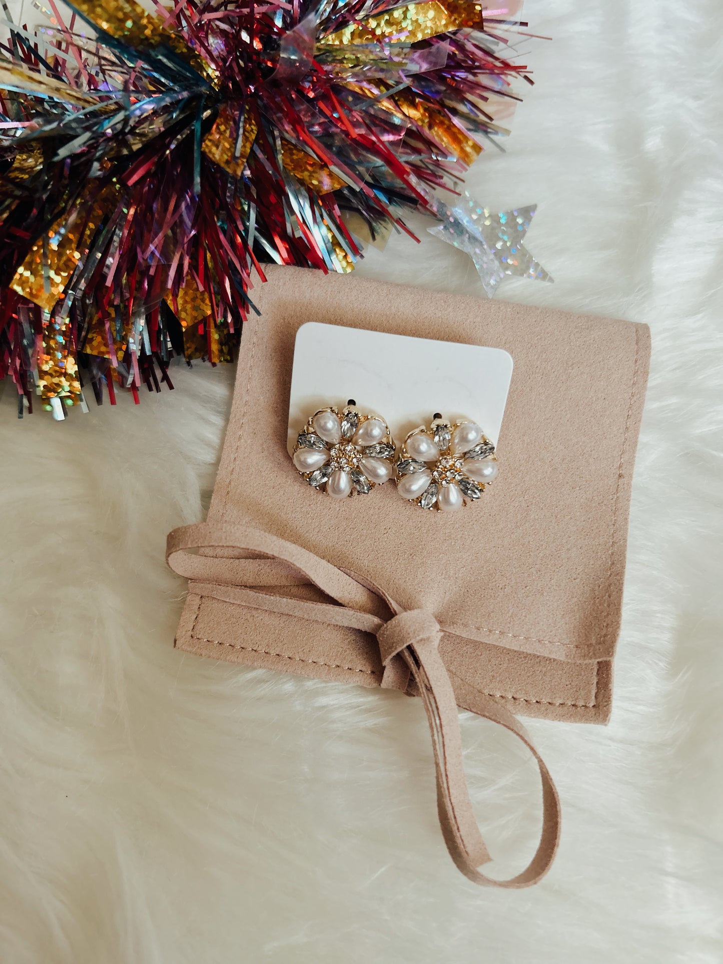 Flower Stone and Pearl Earrings image 0