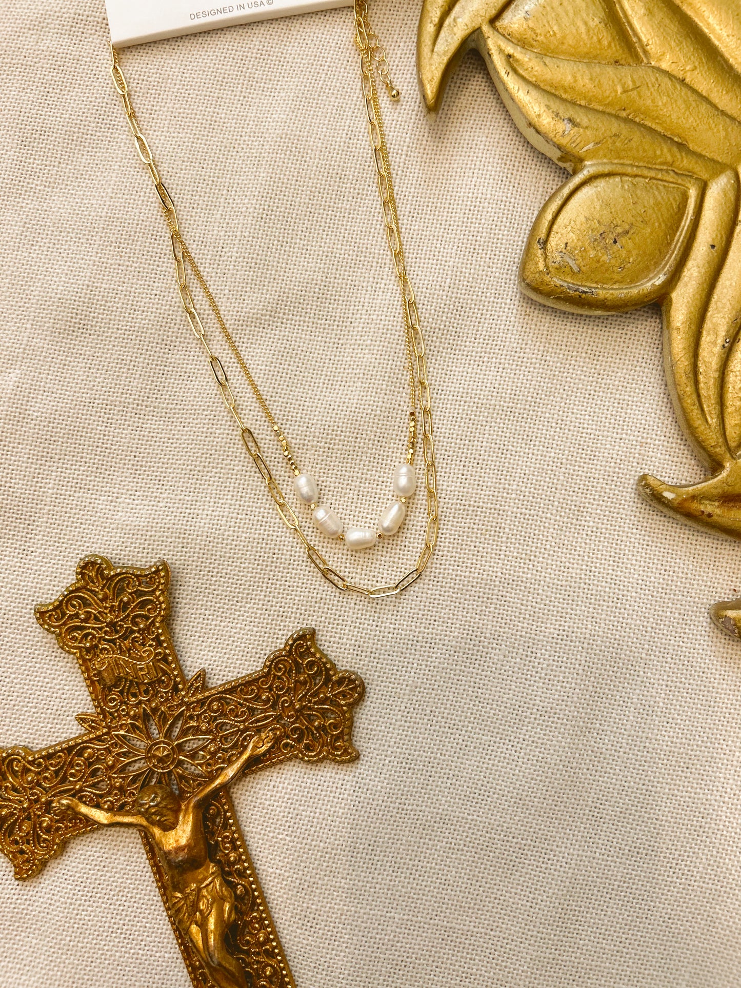 Pearl Double Chain Charm Necklace image 1