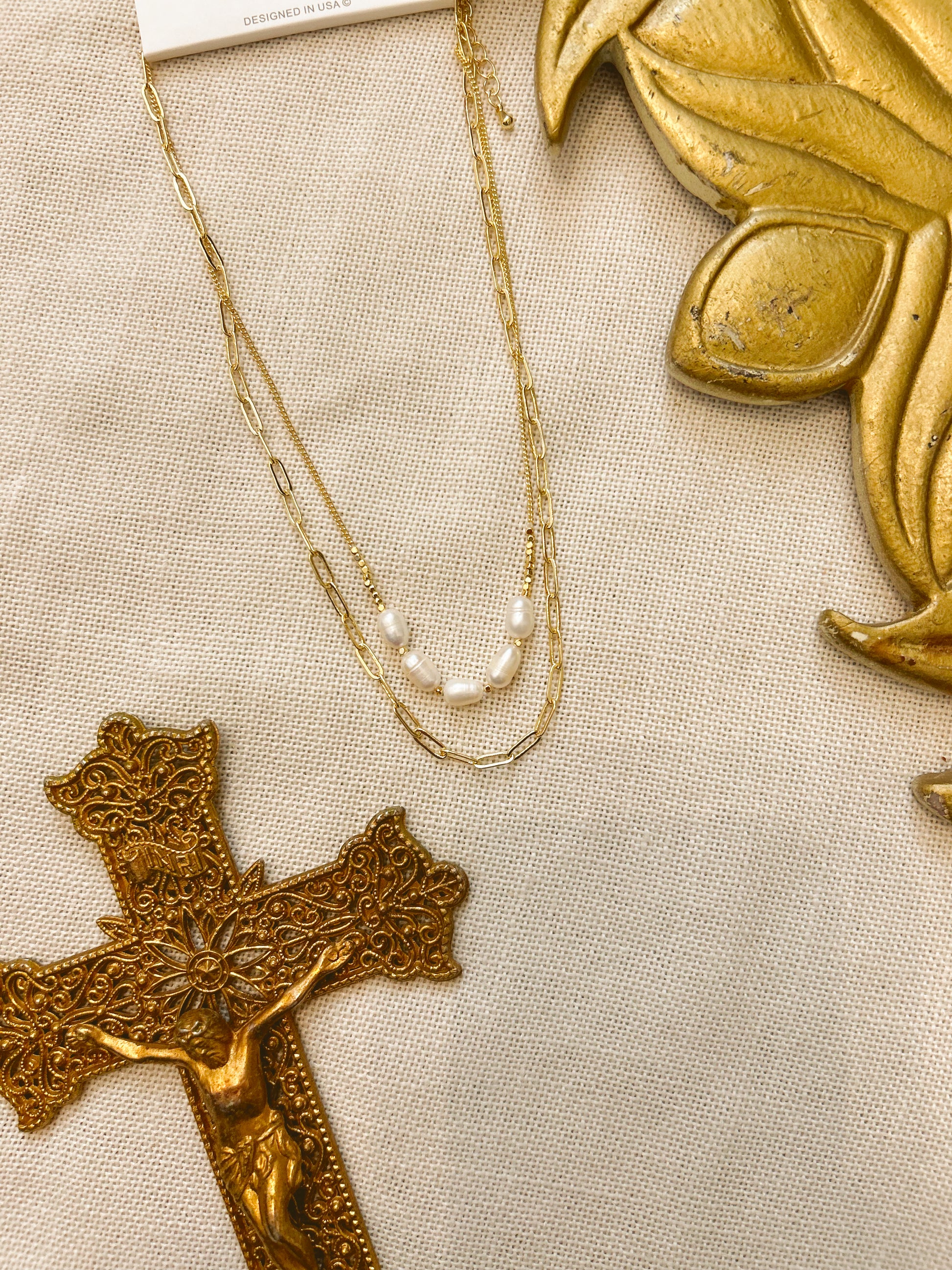 Pearl Double Chain Charm Necklace image 1