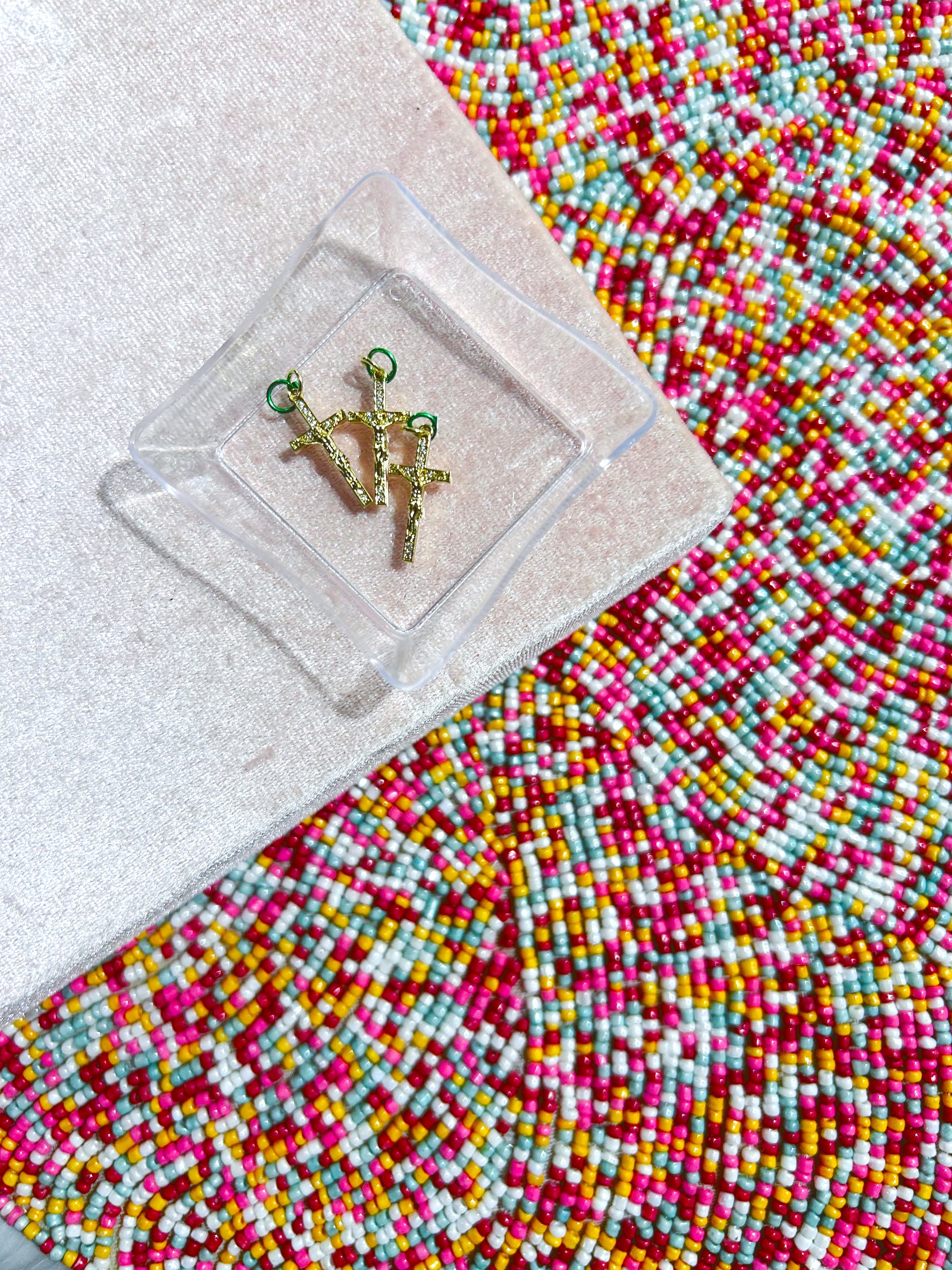 Rhinestone/Gold Crucifix Charm image 0