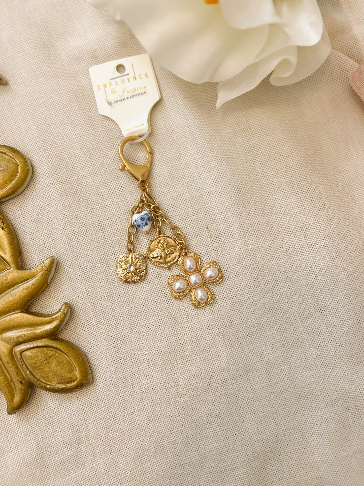 Blue Bead Pearl Cross Charms Locket Keychain image 1