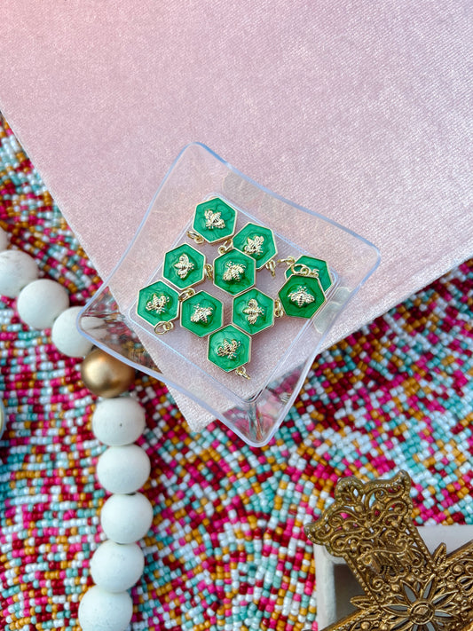 Emerald Green Enamel Bee Charm image 0